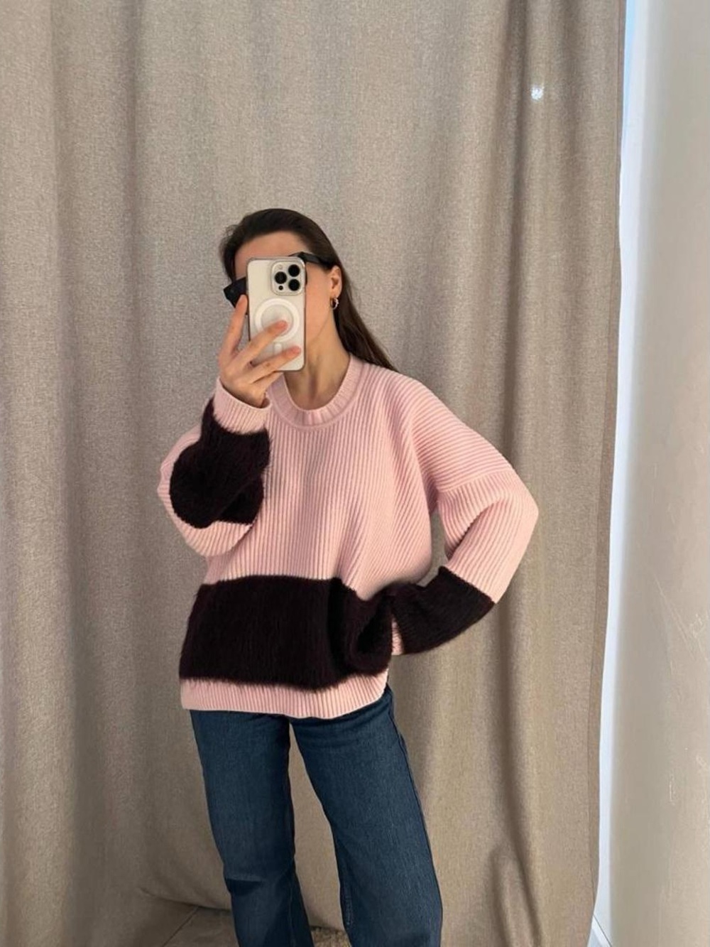 Sportmax Two-Tone Pink and Brown Crewneck Sweater